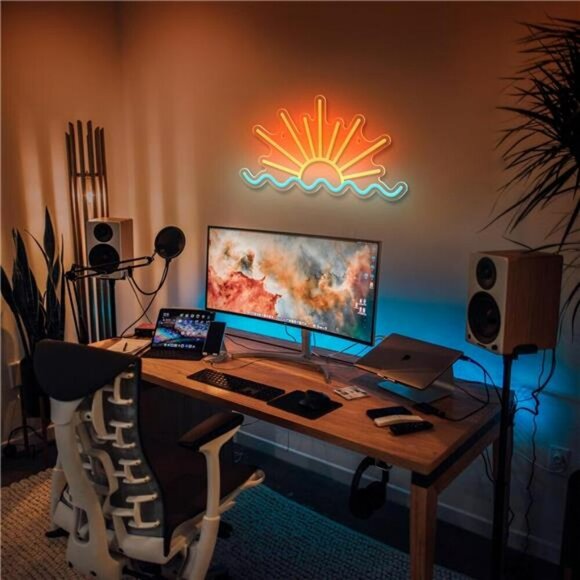 Sunrise Sunset Neon Sign Sun Wave LED Light Wall Decor Bedroom Party Bar Beach - Picture 5 of 7